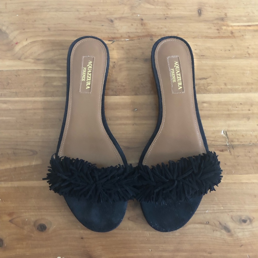 Aquazzura Wild Thing black suede flat slide sandal size 37 (6)